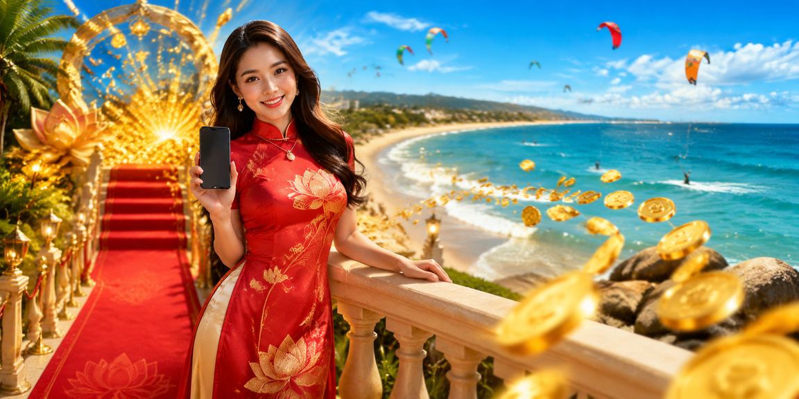 Cô gái trẻ tại Mũi Né thưởng thức casino trên điện thoại di động dưới ánh nắng