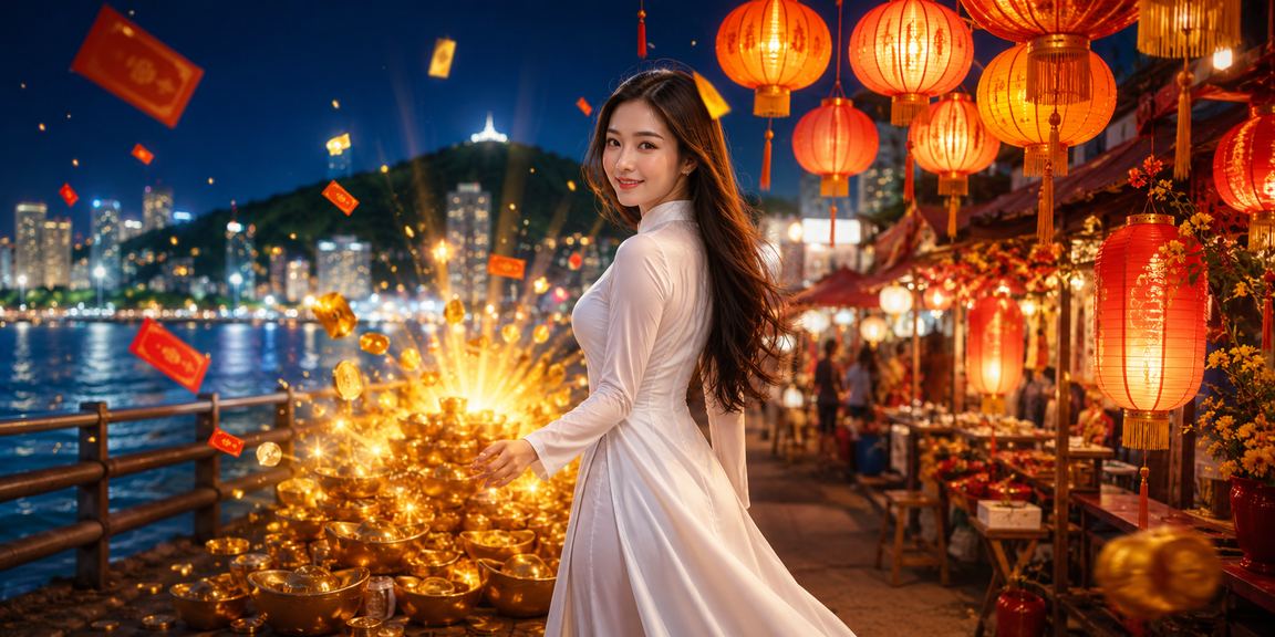 Người phụ nữ áo dài tại Vũng Tàu nhận phong bì đỏ bonus may mắn từ nền tảng giải trí